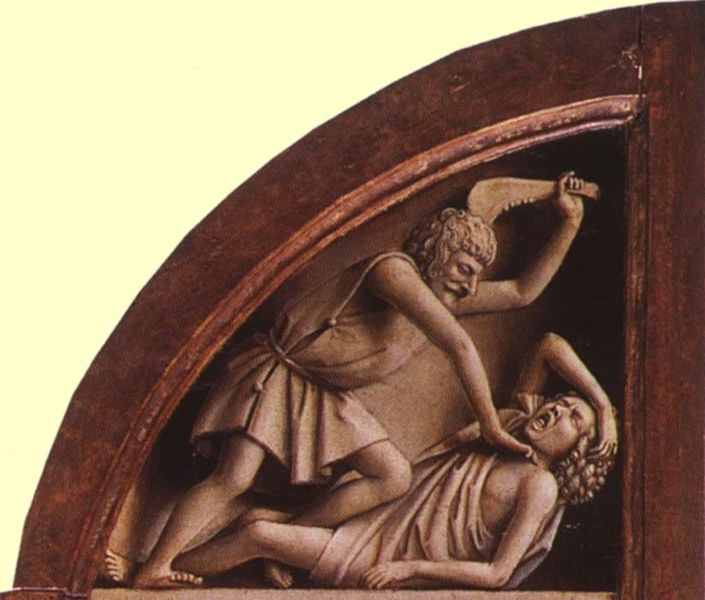 Jan van Eyck, détail de l'autel de Gand : Caïn et Abel [Yorck Project]